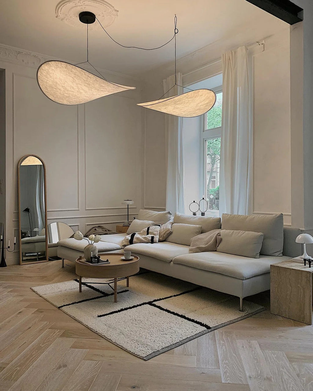 Tense Pendant Light Slim Black Frame With Mulberry Silk Diffuser