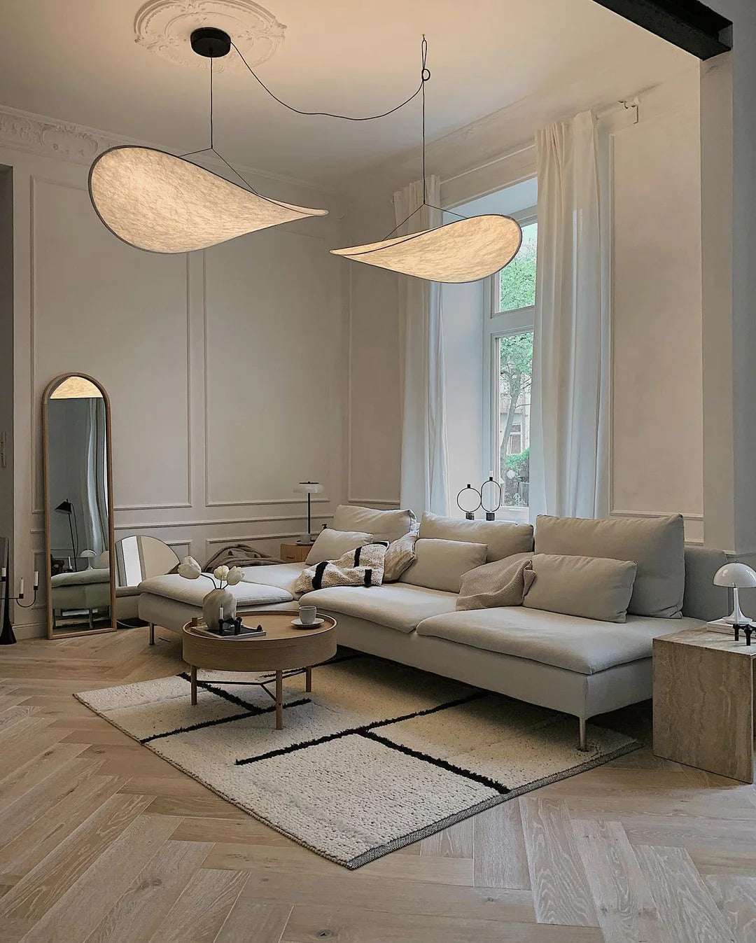 Tense Pendant Light Slim Black Frame With Mulberry Silk Diffuser