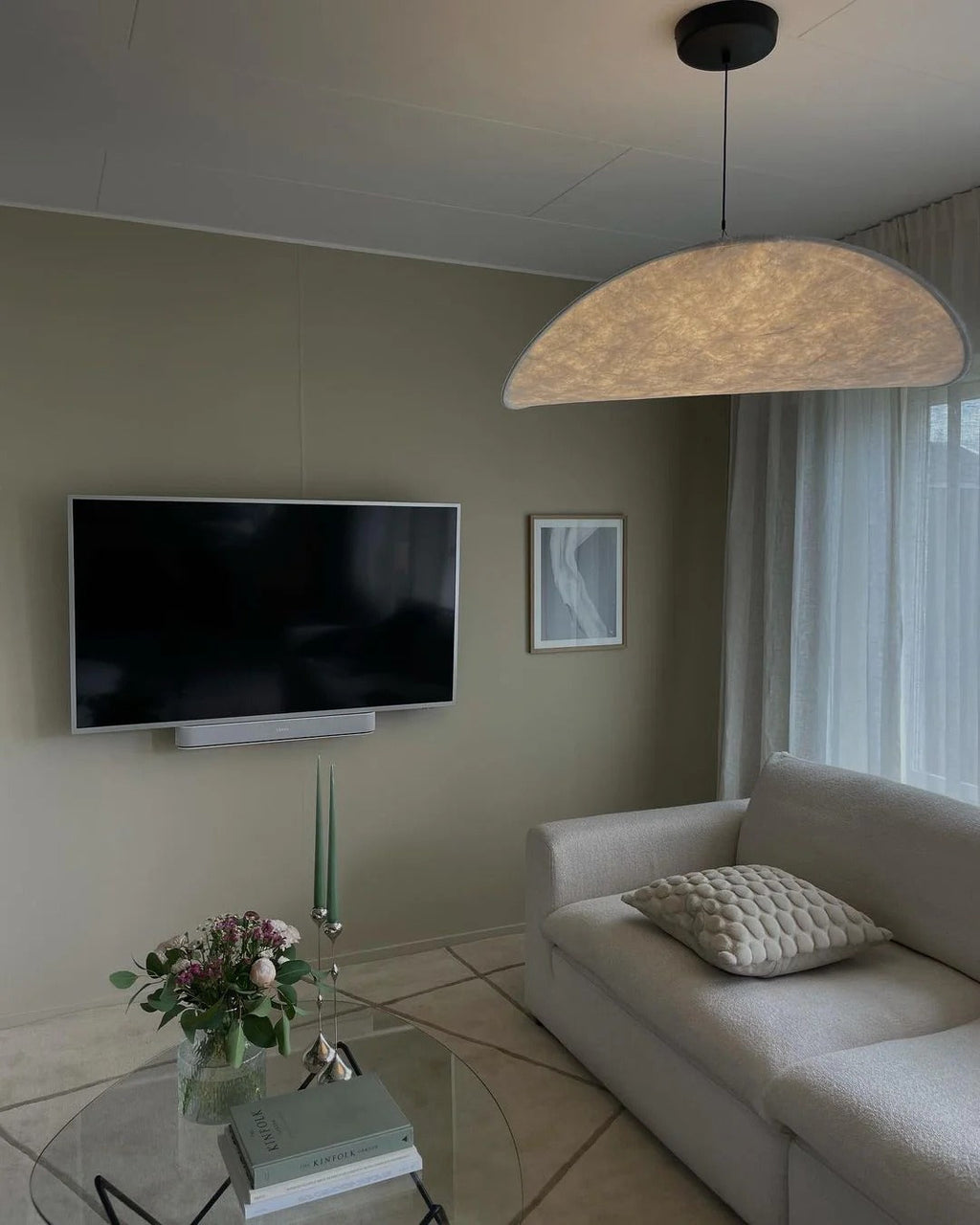 Tense Pendant Light Slim Black Frame With Mulberry Silk Diffuser