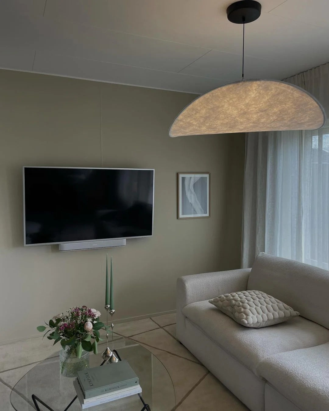 Tense Pendant Light Slim Black Frame With Mulberry Silk Diffuser