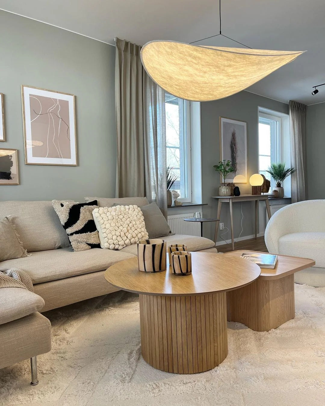 Tense Pendant Light Slim Black Frame With Mulberry Silk Diffuser
