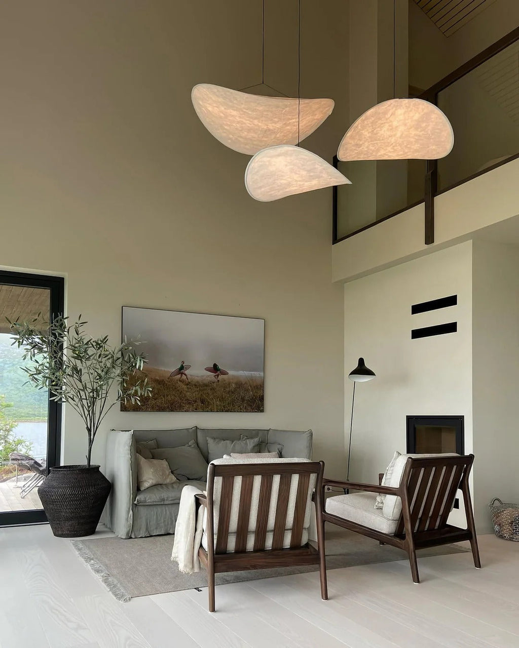 Tense Pendant Light Slim Black Frame With Mulberry Silk Diffuser