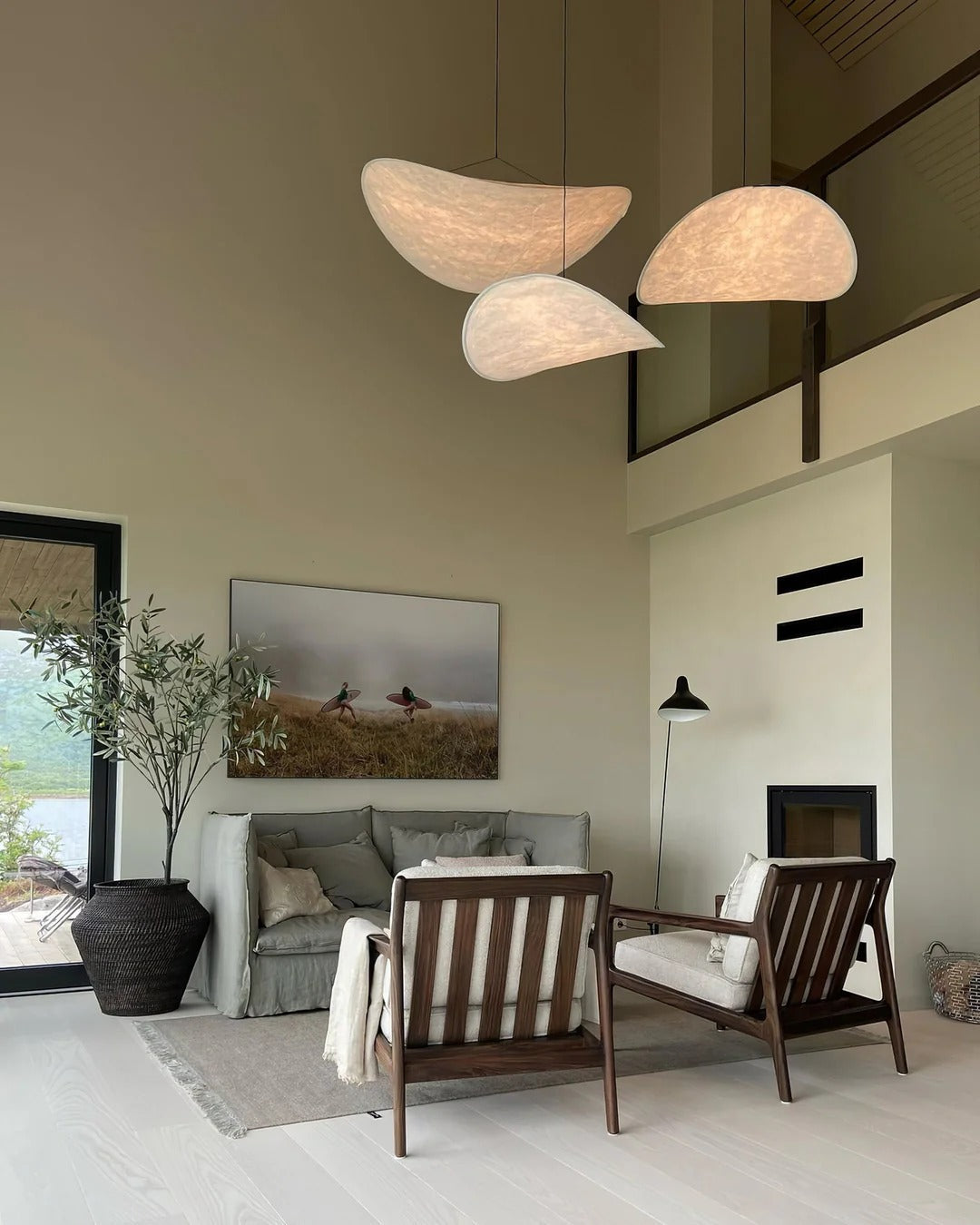 Tense Pendant Light Slim Black Frame With Mulberry Silk Diffuser