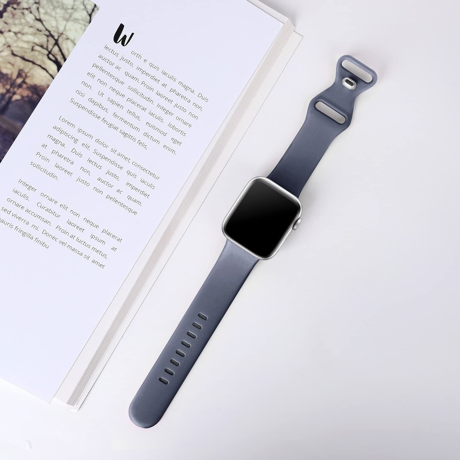 Grey Blue Silicone Strap For Apple Watch With Classic Style