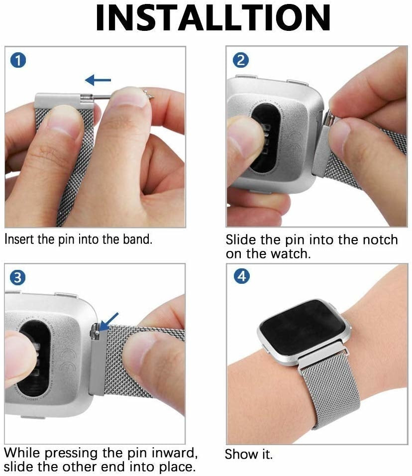 Milanese Strap In Black For Fitbit Versa And Versa 2